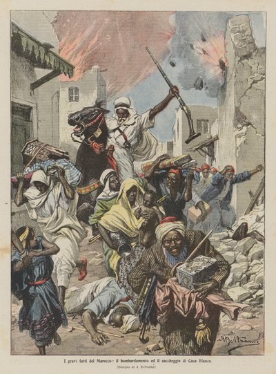 Die schweren Ereignisse in Marokko, die Bombardierung und Plünderung von Casablanca von Achille Beltrame