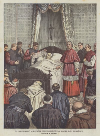 Der Kämmerer kündigt offiziell den Tod des Papstes an von Achille Beltrame