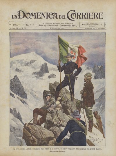 Der Herzog der Abruzzen erobert am 5. August als Erster einen als unzugänglich geltenden Gipfel des Mont Blanc von Achille Beltrame