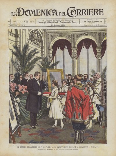 Das Jubiläum des Autors von Quo Vadis?, die Übergabe der Geschenke an Sienkiewicz in Warschau von Achille Beltrame