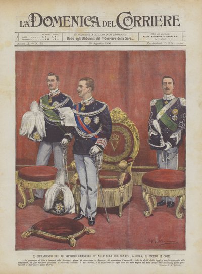 Der Eid von König Viktor Emanuel III. im Senatssaal in Rom am 11. dieses Monats von Achille Beltrame