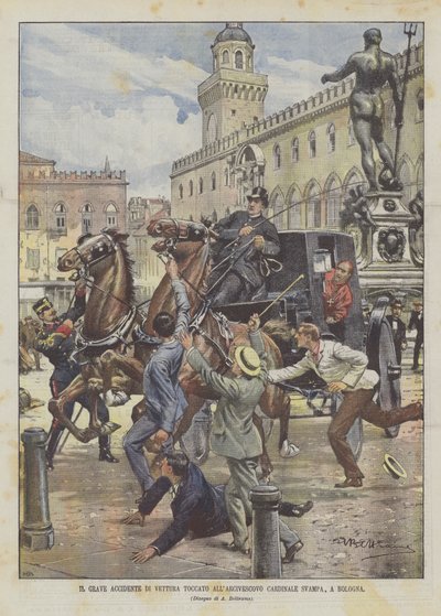 Der schwere Kutschenunfall des Erzbischofs Kardinal Svampa in Bologna von Achille Beltrame