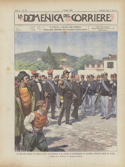 Prinz Georg Von Griechenland Inspiziert In La Canea Das Infanteriebataillon, Das Gerade Aus Italien Zurückgekehrt Ist von Achille Beltrame