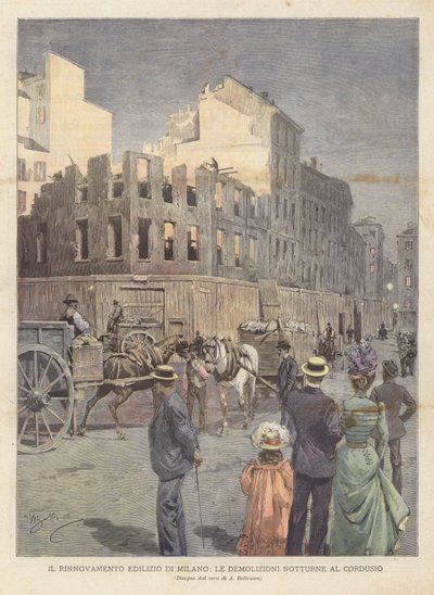 Die Stadterneuerung Von Mailand, Die Nächtlichen Abrisse Am Cordusio von Achille Beltrame