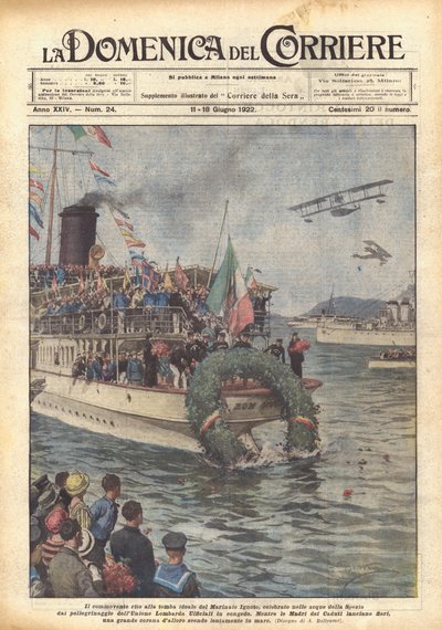 Das bewegende Ritual am idealen Grab des unbekannten Seemanns, gefeiert in den Gewässern von La Spezia von Achille Beltrame