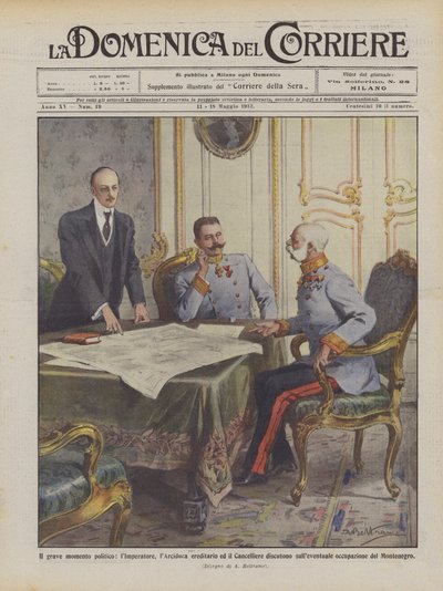 Der ernste politische Moment, der Kaiser, der Erzherzog und der Kanzler diskutieren von Achille Beltrame