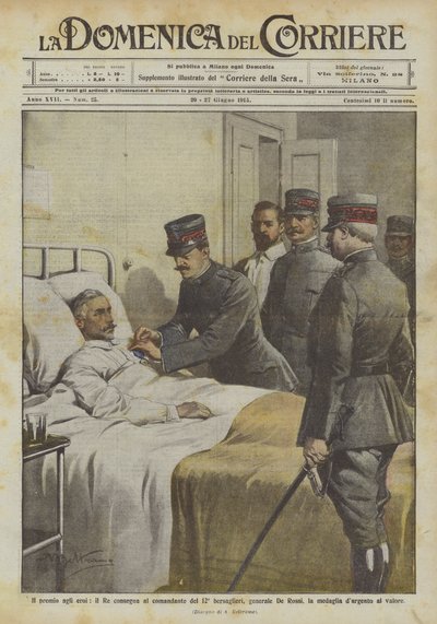 Die Belohnung für die Helden, der König überreicht dem Kommandanten des 12. Bersaglieri, General De Rossi von Achille Beltrame
