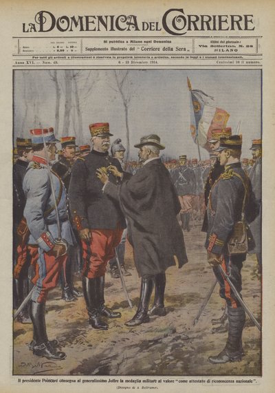Präsident Poincare überreicht Generalissimo Joffre die Militärmedaille für Tapferkeit von Achille Beltrame