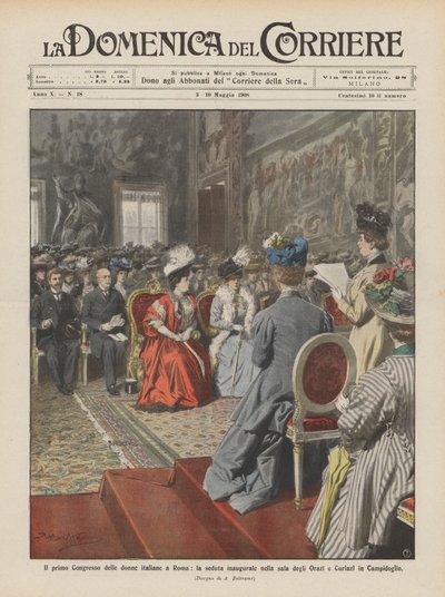 Der erste Kongress der italienischen Frauen in Rom, die Eröffnungssitzung im Saal der Horatier von Achille Beltrame