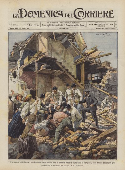Das Erdbeben in Kalabrien, ein Mädchen lebend aus den Trümmern eines Hauses gerettet von Achille Beltrame