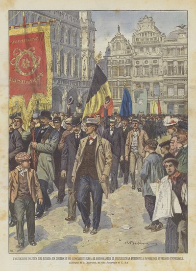 Die politische Unruhe in Belgien, ein Umzug von 300 Vereinen bringt dem Bürgermeister von Brüssel von Achille Beltrame