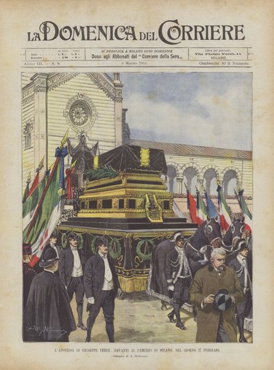 Die Apotheose von Giuseppe Verdi vor dem Famedio in Mailand am 27. Februar von Achille Beltrame