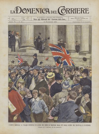 Der triumphale Einzug des Freiwilligenkorps der City aus dem Krieg ins Rathaus von London von Achille Beltrame
