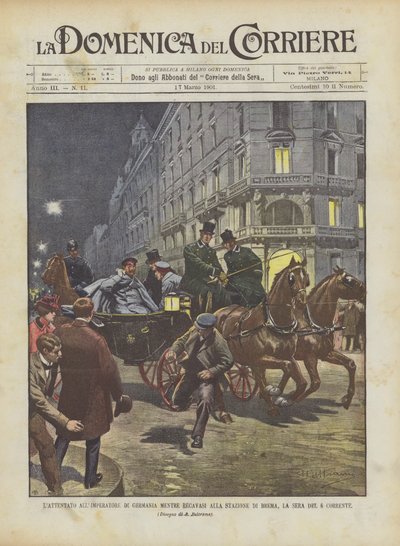 Das Attentat auf den Kaiser von Deutschland, als er sich am Abend des 6. dieses Monats auf den Weg zum Bahnhof von Bremen machte von Achille Beltrame