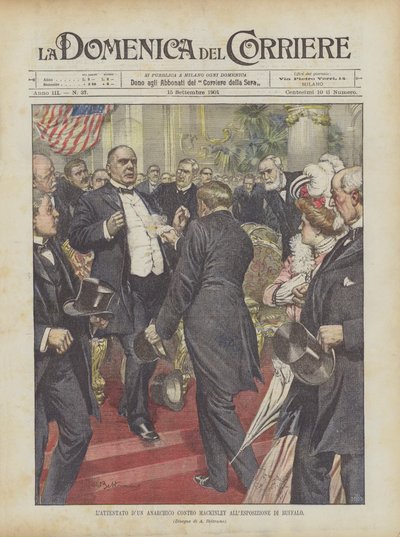 Das Attentat eines Anarchisten auf Mackinley auf der Ausstellung in Buffalo von Achille Beltrame