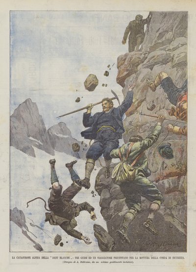 Die alpine Katastrophe der Dent Blanche, drei Führer und ein Reisender stürzen ab von Achille Beltrame