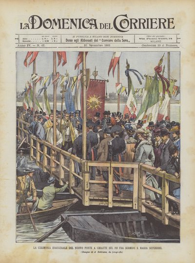 Die Einweihungszeremonie der neuen Pontonbrücke über den Po zwischen Sermide und Massa Superiore von Achille Beltrame