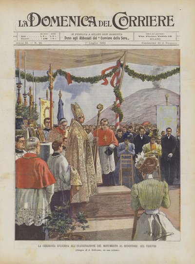 Die religiöse Zeremonie bei der Einweihung des Erlöserdenkmals auf dem Vesuv von Achille Beltrame