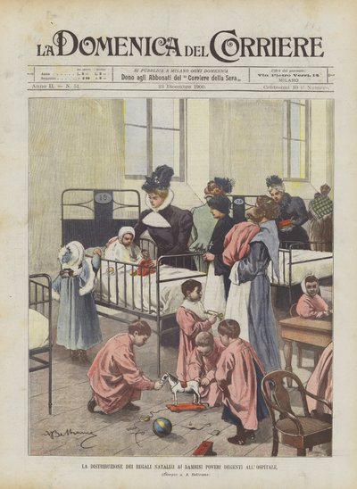 Die Verteilung der Weihnachtsgeschenke an arme kranke Kinder im Krankenhaus von Achille Beltrame