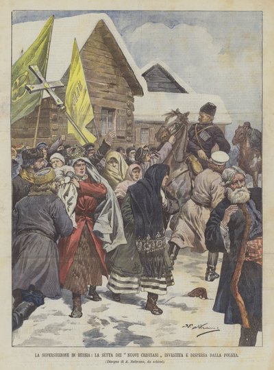 Der Aberglaube in Russland, die Sekte der Neuen Christen wird von der Polizei angegriffen und zerstreut von Achille Beltrame