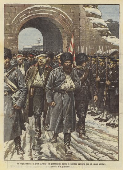 Die Kapitulation von Port Arthur, die russische Garnison ergibt sich mit militärischen Ehren von Achille Beltrame