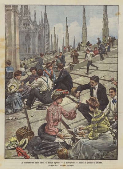 Die Feier des Ferragosto-Festes, auf dem Dom von Mailand von Achille Beltrame