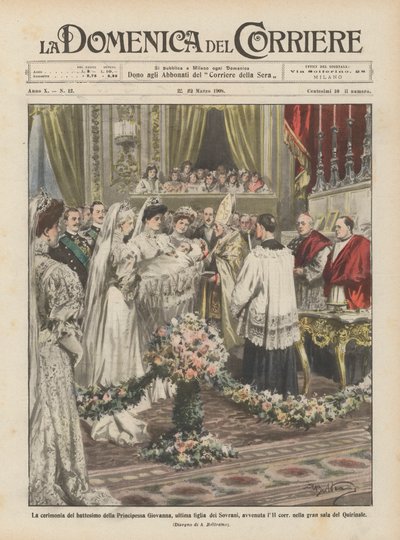 Die Taufzeremonie der Prinzessin Giovanna, der jüngsten Tochter der Herrscher, am 11. von Achille Beltrame