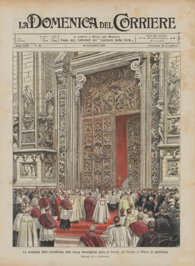 Die Zeremonie der Segnung des neuen wunderbaren Bronzetors im Dom von Mailand (8. September) von Achille Beltrame