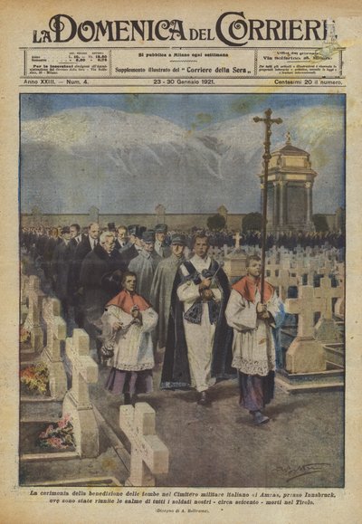 Die Zeremonie der Segnung der Gräber auf dem italienischen Militärfriedhof von Amras von Achille Beltrame