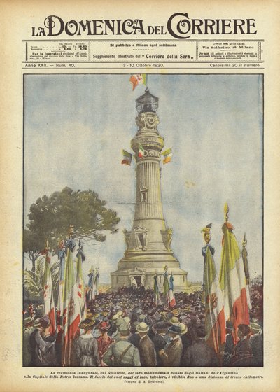 Die Einweihungszeremonie auf dem Gianicolo des von den Italienern aus Argentinien gespendeten Monumentalleuchtturms von Achille Beltrame
