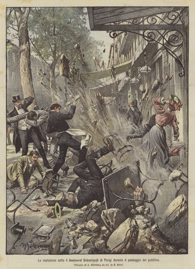 Die Explosion unter dem Boulevard Sebastopol in Paris während des Spaziergangs der Öffentlichkeit von Achille Beltrame
