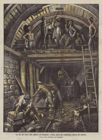 Das Ende der Arbeiten am Simplontunnel, der letzte Stein der Innenverkleidung (18. Oktober) von Achille Beltrame