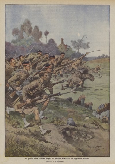 Der Krieg in Flandern, ein brillanter Angriff eines schottischen Regiments von Achille Beltrame