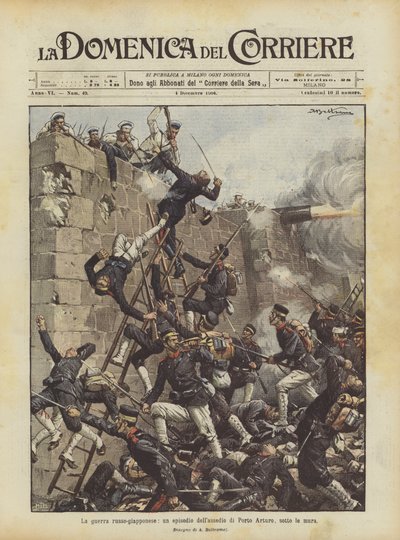 Der russisch-japanische Krieg, eine Episode der Belagerung von Port Arthur, unter den Mauern von Achille Beltrame