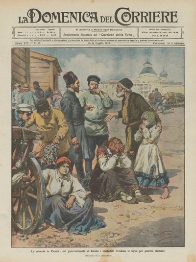 Das Elend in Russland, im Gouvernement Kasan verkaufen die Bauern ihre Töchter, um sich ernähren zu können von Achille Beltrame