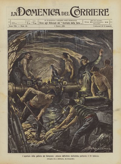 Die Eröffnung des Simplontunnels, Durchbruch der letzten Trennwand am 24. Februar von Achille Beltrame
