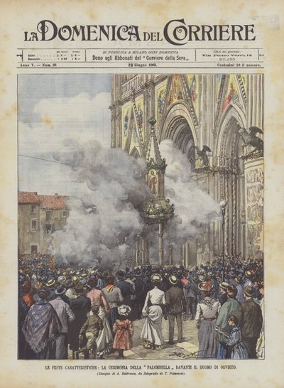 Die charakteristischen Feste, die Zeremonie der Palombella vor dem Dom von Orvieto von Achille Beltrame