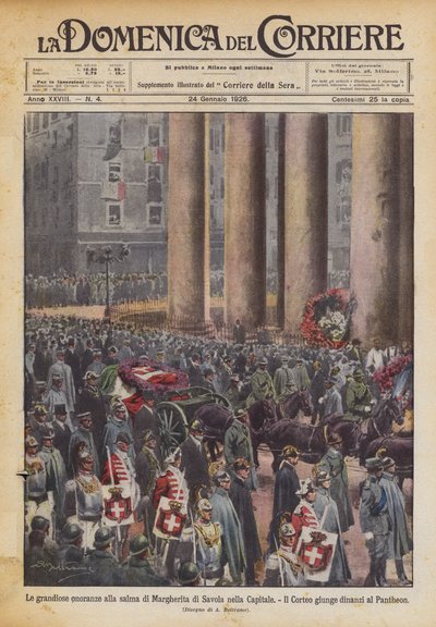 Die großartigen Ehrungen für den Leichnam von Margherita di Savoia in der Hauptstadt von Achille Beltrame