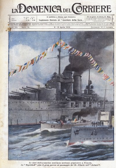 Die Schiffe der ehemaligen österreichischen Marine kommen als Gefangene in Venedig an von Achille Beltrame