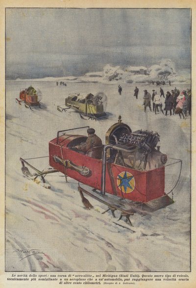 Die Neuheiten des Sports, ein Aero-Schlittenrennen in Michigan (USA) von Achille Beltrame