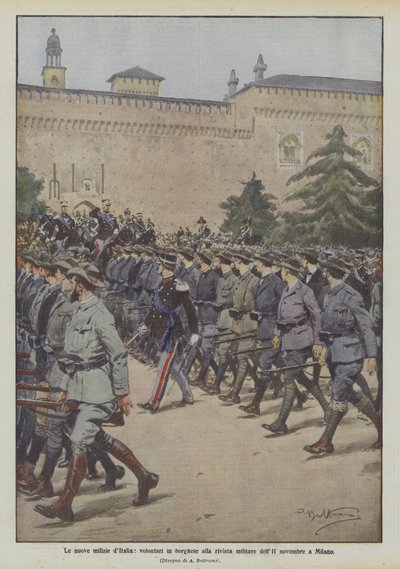 Die neuen Milizen Italiens, Freiwillige in Zivil bei der Militärparade am 2. November in Mailand von Achille Beltrame