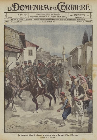 Die italienischen Besetzungen in Albanien, die Kavallerie zieht in Giorgucati (Drynos-Tal) ein von Achille Beltrame