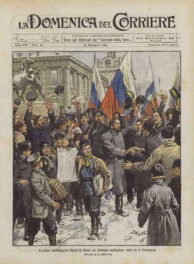 Die ersten liberalen Demonstrationen in Russland für die Verfassung, auf den Straßen von St. Petersburg von Achille Beltrame