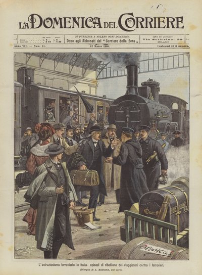 Die Eisenbahnerblockade in Italien, Episoden des Widerstands der Reisenden gegen die Eisenbahner von Achille Beltrame