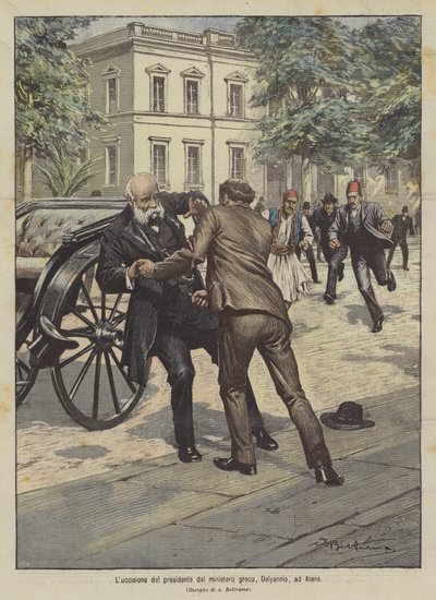 Ermordung des griechischen Ministerpräsidenten Delyannis in Athen von Achille Beltrame