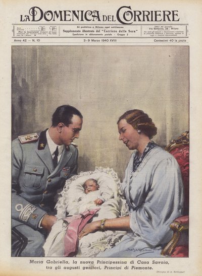Maria Gabriella, die neue Prinzessin des Hauses Savoyen, zwischen den erhabenen Eltern, Prinzen von Piemont von Achille Beltrame