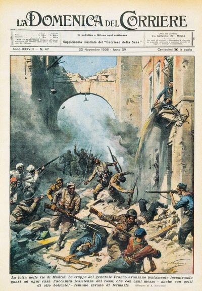 Nahkampf in den Straßen von Madrid während des Spanischen Bürgerkriegs, aus La Domenica del Corriere, 22. November von Achille Beltrame