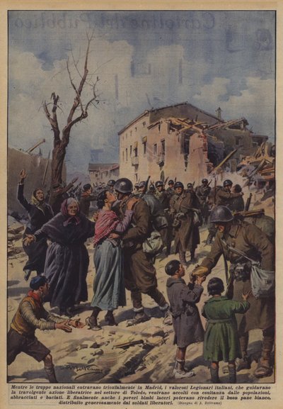 Während die nationalen Truppen triumphierend in Madrid einmarschierten, die tapferen italienischen Legionäre von Achille Beltrame