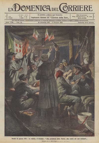 Weihnachten im Krieg 1915, In der Festung, der Toast, Auf die Größe des Vaterlandes, auf die Gesundheit der fernen Lieben! von Achille Beltrame