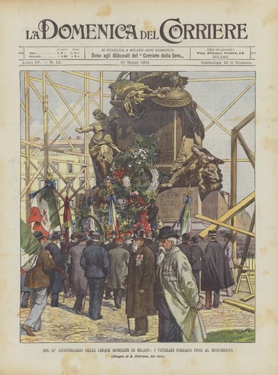 Zum 54. Jahrestag der Fünf Tage von Mailand, die Veteranen bringen Blumen zum Denkmal von Achille Beltrame